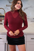 PREORDER-  Keigan Mesh Top- Maroon Glitter - Jess Lea Boutique