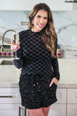 PREORDER- Times Square Velvet Mesh Top- Black Checkered - Jess Lea Boutique