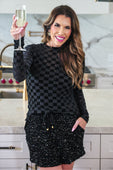 PREORDER- Times Square Velvet Mesh Top- Black Checkered - Jess Lea Boutique