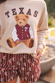 Benny The Bear Texas Pullover- Maroon - Jess Lea Boutique