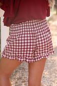 Sunny Strolls High Waisted Shorts- Maroon Gingham - Jess Lea Boutique