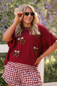 Sideline Sparkle Ruffle Top- Maroon - Jess Lea Boutique