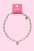 Paperclip Chain Necklace- Gold/Crystal