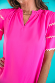 Kersten Ric Rac Dress, Hot Pink - Jess Lea Boutique
