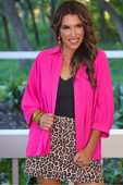 Sloane Button Up Top- Pink - Jess Lea Boutique
