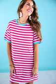 Living In Stripes Dress, Pink/Teal - Jess Lea Boutique