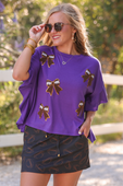 Sideline Sparkle Ruffle Top- Purple - Jess Lea Boutique