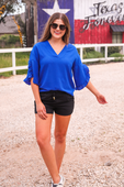 Amy Ruffle Sleeve Top, Royal Blue - Jess Lea Boutique