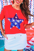 Stars And Sparklers Sequin Top, Red - Jess Lea Boutique