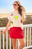 Tropical Fruit Sequin Patch Top