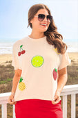Tropical Fruit Sequin Patch Top