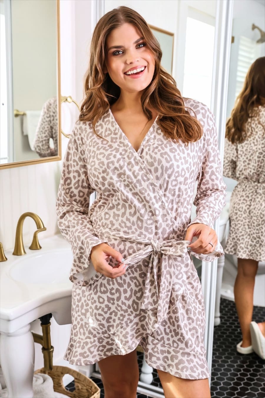 Almost Ready Ribbed Robe- Bella Leopard - Jess Lea Boutique