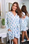 Almost Ready Ribbed Robe- Light Blue Dotty Darling - Jess Lea Boutique
