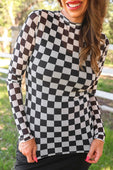 Alyssa Mesh Top- Black Checkered - Jess Lea Boutique