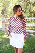 Alyssa Mesh Top- Maroon Checkered - Jess Lea Boutique