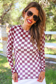 Alyssa Mesh Top- Maroon Checkered - Jess Lea Boutique