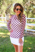 Alyssa Mesh Top- Maroon Checkered - Jess Lea Boutique