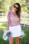 Alyssa Mesh Top- Maroon Checkered - Jess Lea Boutique