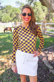 Alyssa Mesh Top- Purple/Yellow Checkered - Jess Lea Boutique