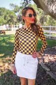 Alyssa Mesh Top- Purple/Yellow Checkered - Jess Lea Boutique