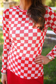 Alyssa Mesh Top- Red Checkered - Jess Lea Boutique