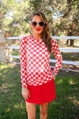Alyssa Mesh Top- Red Checkered - Jess Lea Boutique