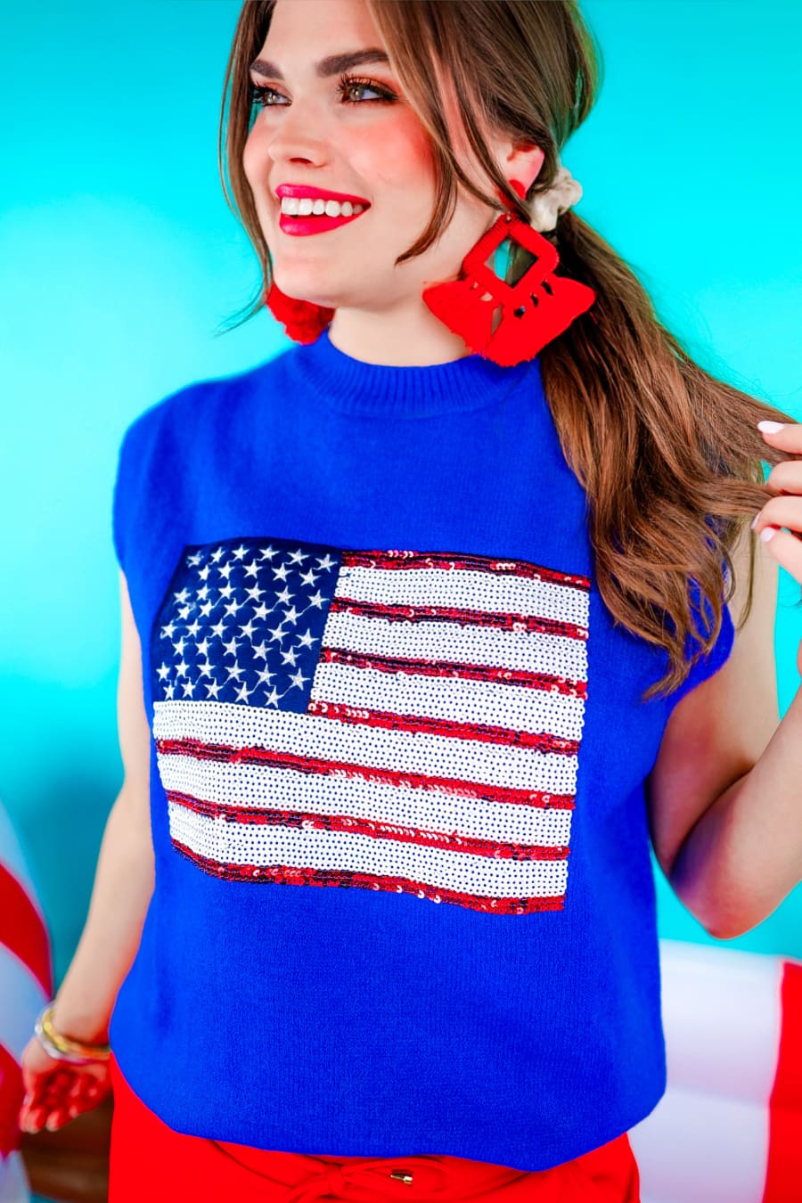 PREORDER-American Flag Sequin Sweater Vest - Jess Lea Boutique