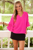 Amy Ruffle Sleeve Top Pink - Jess Lea Boutique