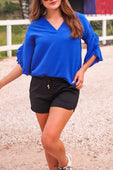 Amy Ruffle Sleeve Top, Royal Blue - Jess Lea Boutique
