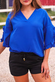 Amy Ruffle Sleeve Top, Royal Blue - Jess Lea Boutique