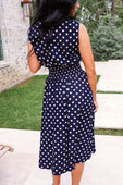 Annie Midi Zipper Dress- Navy Polka Dot - Jess Lea Boutique