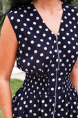 Annie Midi Zipper Dress- Navy Polka Dot - Jess Lea Boutique