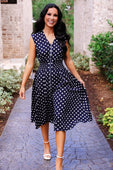 Annie Midi Zipper Dress- Navy Polka Dot - Jess Lea Boutique