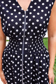 Annie Midi Zipper Dress- Navy Polka Dot - Jess Lea Boutique