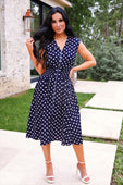 Annie Midi Zipper Dress- Navy Polka Dot - Jess Lea Boutique