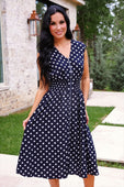 Annie Midi Zipper Dress- Navy Polka Dot - Jess Lea Boutique