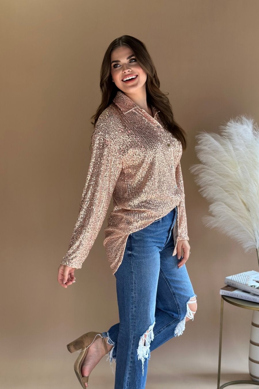 Attention Seeker Sequin Button Up Top