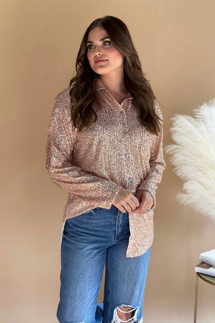 Attention Seeker Sequin Button Up Top