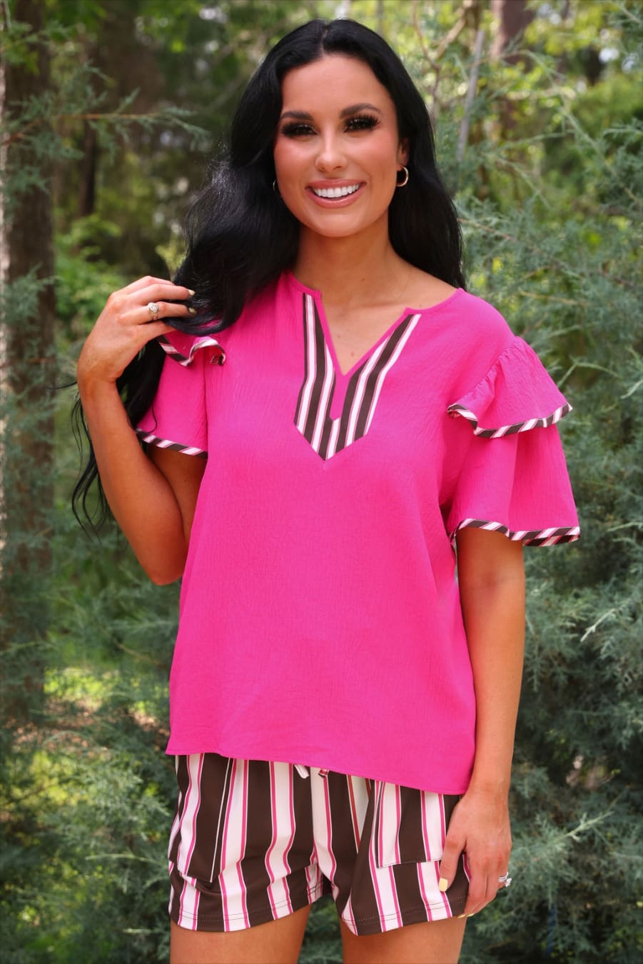 Ava Flutter Sleeve Blouse- Neapolitan Stripes - Jess Lea Boutique