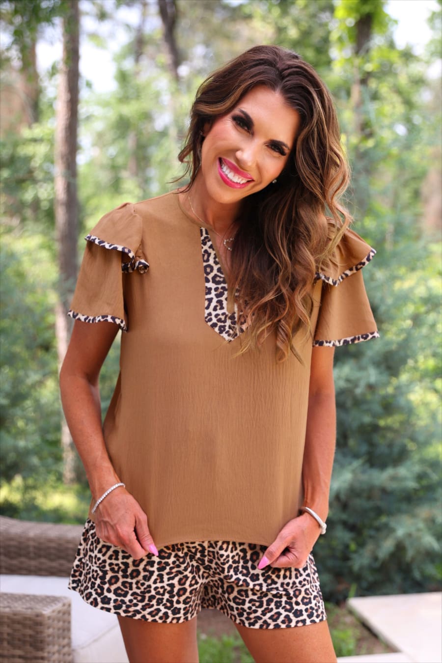 Ava Flutter Sleeve Blouse- Safari Chic - Jess Lea Boutique