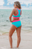 Bali Beach Two Piece Swimsuit- Blue/Pink - Jess Lea Boutique