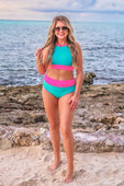 Bali Beach Two Piece Swimsuit- Blue/Pink - Jess Lea Boutique
