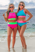 Bali Beach Two Piece Swimsuit- Blue/Pink - Jess Lea Boutique