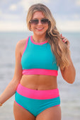 Bali Beach Two Piece Swimsuit- Blue/Pink - Jess Lea Boutique