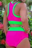 Bali Beach Two Piece Swimsuit- Pink/Neon Green - Jess Lea Boutique