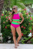 Bali Beach Two Piece Swimsuit- Pink/Neon Green - Jess Lea Boutique