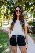 PREORDER-Black And White Drawstring Everyday Shorts