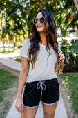 PREORDER-Black And White Drawstring Everyday Shorts