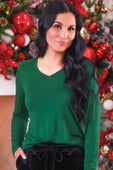 Green v-neck long sleeve top in emerald from the brittany basic long collection with a soft comfortable fabric