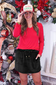 Red brittany basic long sleeve top with v neckline made from soft comfortable fabric for casual wear